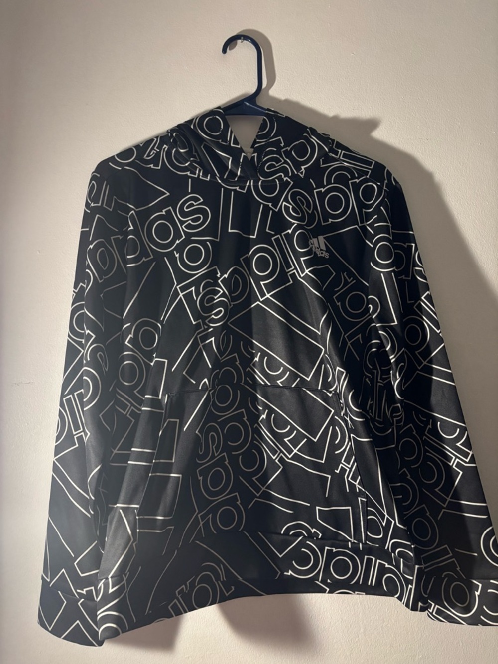 adidas Black Hoodie with White Logo Pattern